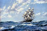 Montague Dawson Famous Paintings - The Clipper Ship Blue Jacket On Choppy Seas